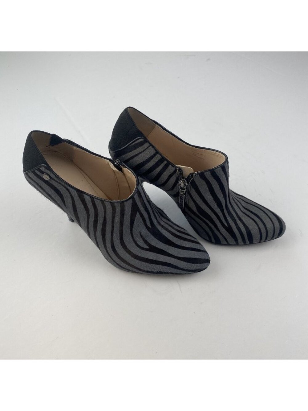 Calvin Klein Jordan Women’s Zebra Hair Calf-Black/gray -Booties-Side Zip- Sz 8 M